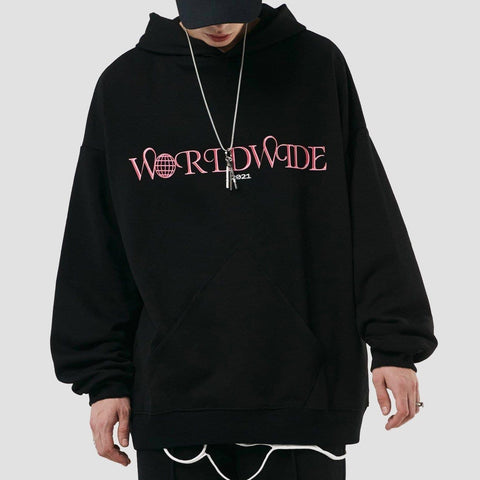 Solid Color Basic Letters Print Hoodie - Anagoc