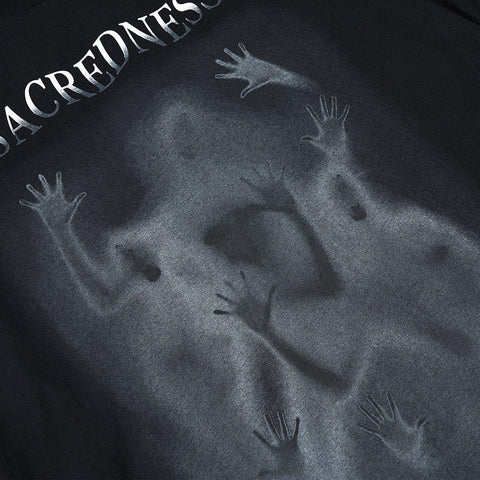 Dark Psychedelic Humanoid Print Oversized Sweatshirt - Anagoc