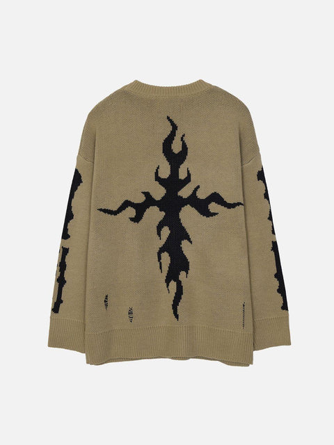 Fire Cross Letters Sweater - Anagoc