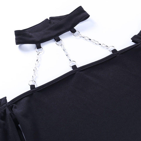 Sexy One-shoulder Fashion Chain Halterneck Short Top - Anagoc