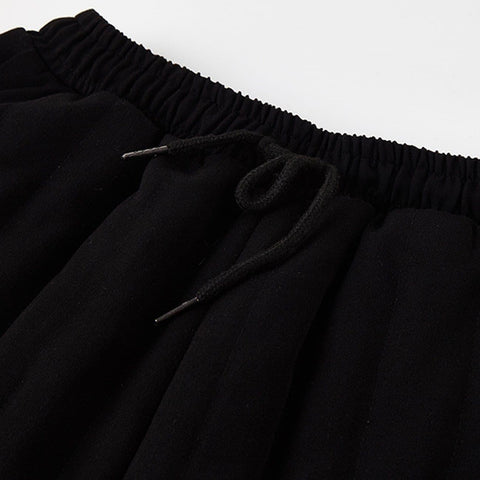 Dark Fake Two Bandage Oversized Thick Ankle-length Pants - Anagoc