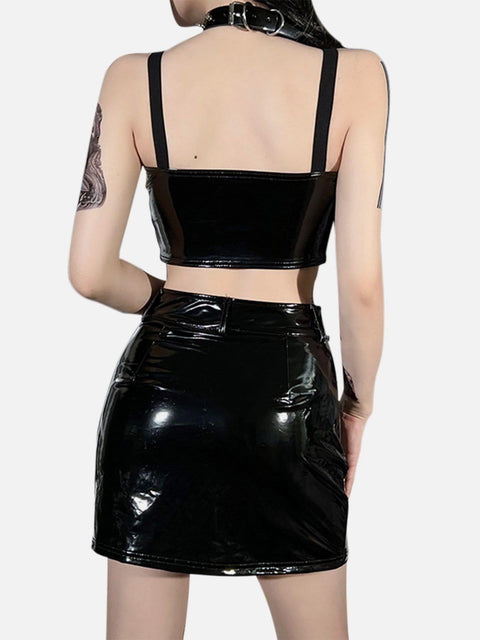 Sexy Belt Buckle PU Vest - Anagoc