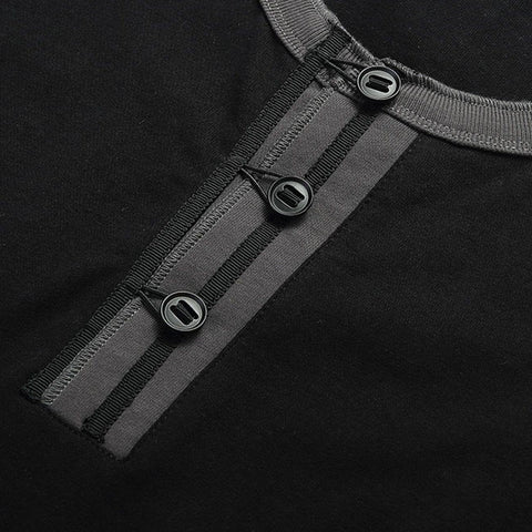 Patchwork Disc Buckle Zip Up Pocket Tee - Anagoc