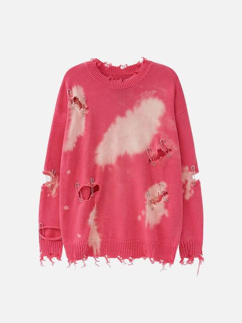 Paperclip Tie Dye Hole Knit Sweater