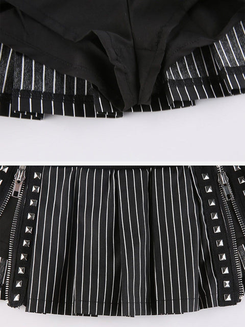 Striped Zipper Patchwork Skirt - Anagoc
