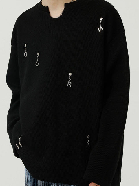Solid Color Chain Design Sweatshirt - Anagoc