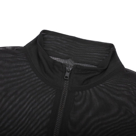 Sexy Perspective Zip Up Long Sleeve Jumpsuit - Anagoc