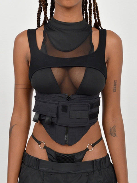 Mesh Hollow Patchwork Vest - Anagoc