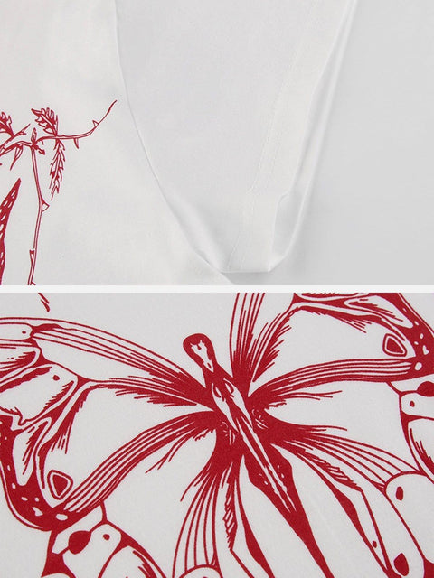 Butterfly Print Short Sleeve T Shirt - Anagoc