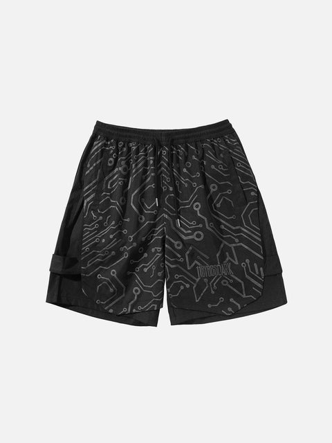 Dark Mechanical Print Cargo Shorts - Anagoc