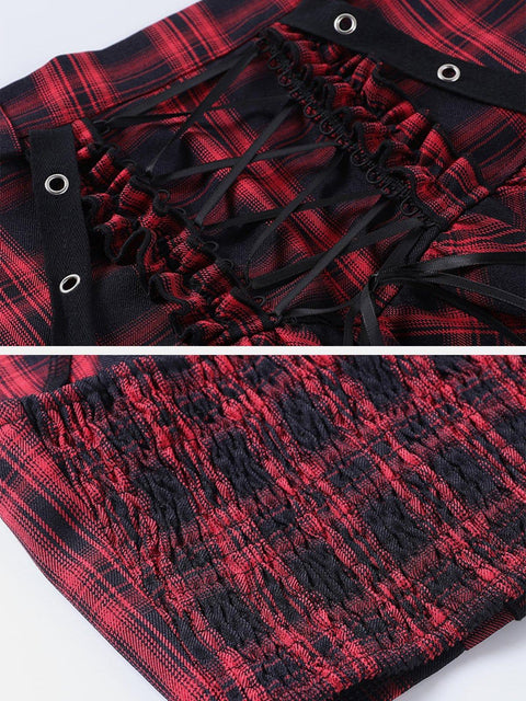 Plaid Lace Pleated Skirt Suit - Anagoc