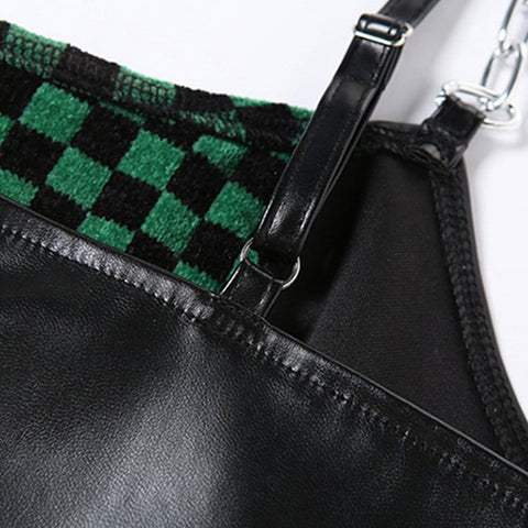 Chain Plaid PU Vest - Anagoc