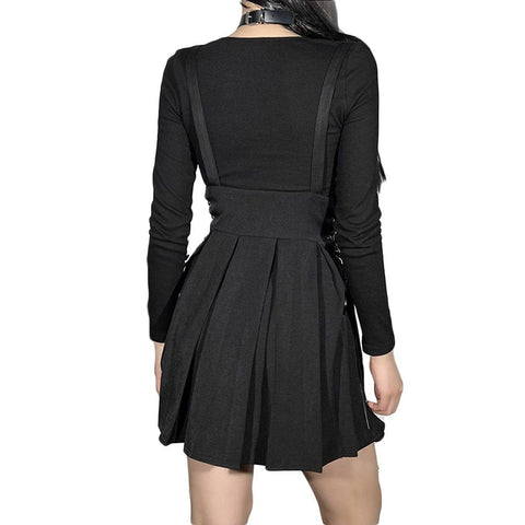 Punk Strap Pleated Skirt - Anagoc