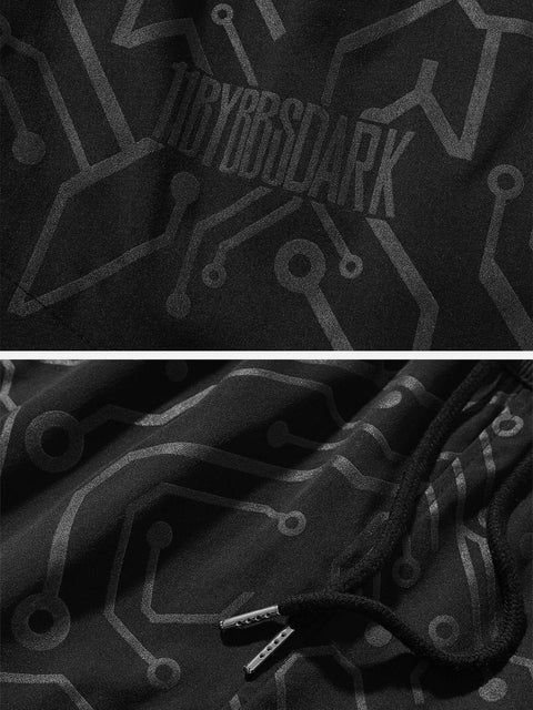 Dark Mechanical Print Cargo Shorts - Anagoc