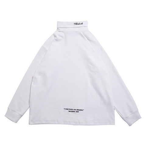 Dark Turtleneck Embroidery Sweatshirt - Anagoc