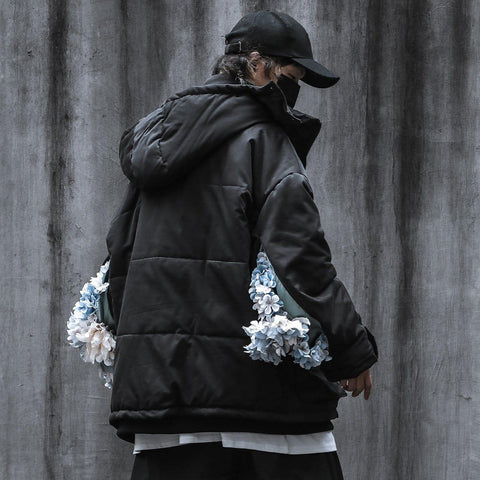Hidden Flowers Zipper Winter Coat - Anagoc