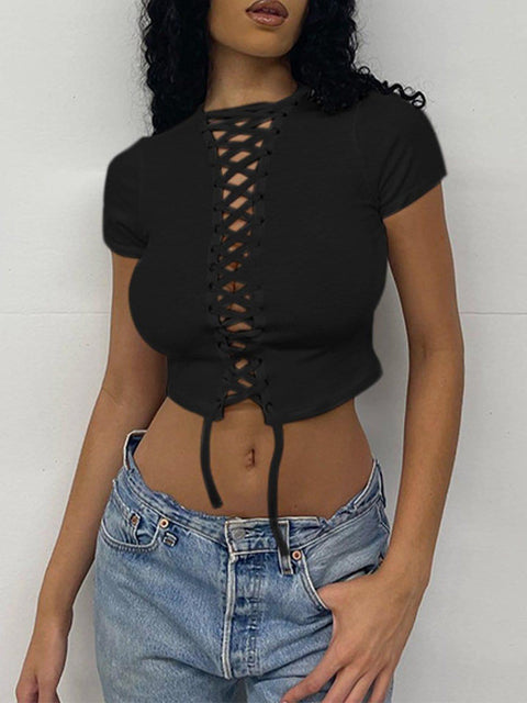 Slim Fit Straps Short Sleeve T Shirt - Anagoc