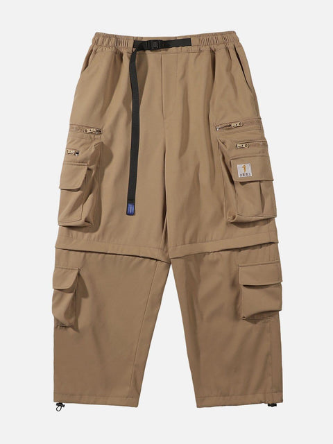 Solid Color Zip Up Pocket Cargo Pants - Anagoc