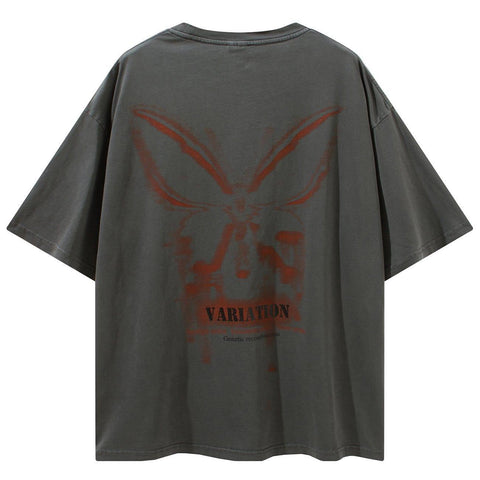 Butterfly Print Washed Tee - Anagoc