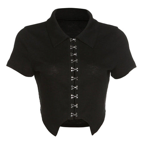 Punk Navel Metal Button Short Sleeve T Shirt - Anagoc