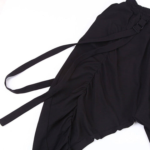 Dark Elastic Ribbons Oversized Pants - Anagoc