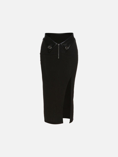 Zip Up Split Skirt - Anagoc