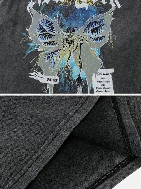 Skull Butterfly Washed Graphic Tee - Anagoc