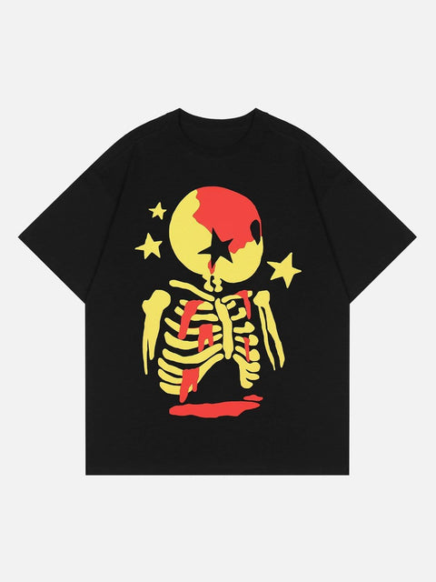 Cartoon Skeleton Graphic Tee - Anagoc