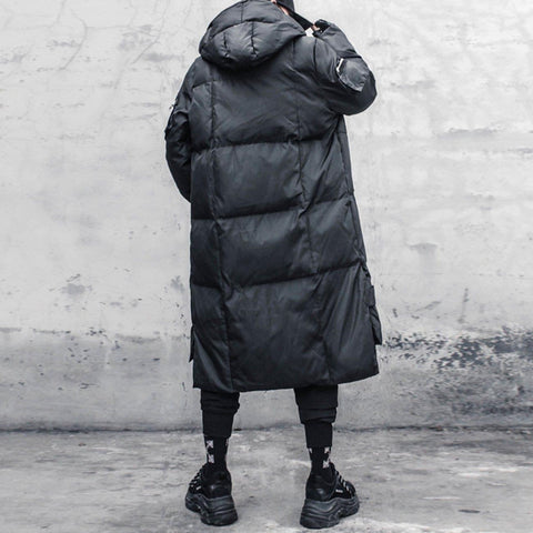 Function Dark Fake Zipper Long Winter Coat - Anagoc