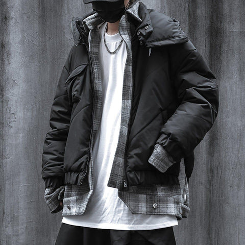 Fake Two Plaid Winter Coat - Anagoc