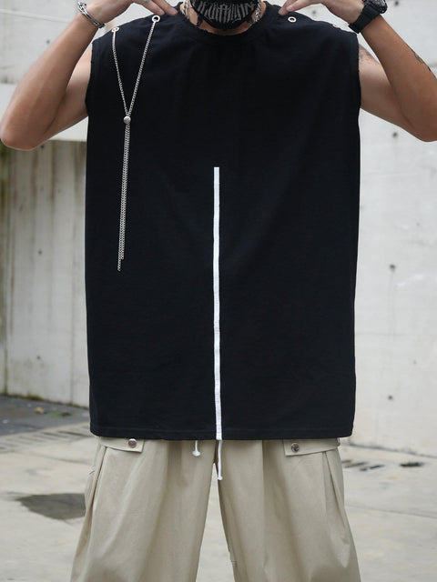 Asymmetrical Chain Rivet Patchwork Vest - Anagoc