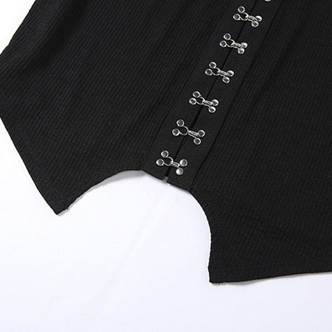 Punk Navel Metal Button Short Sleeve T Shirt - Anagoc