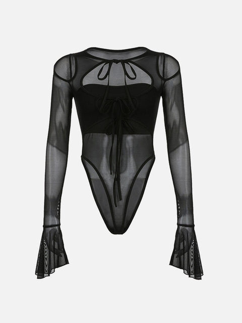 Horn Sleeve Mesh Bodysuit