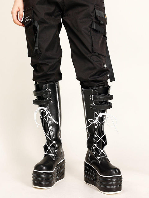 Punk Straps Platform Knight Boots - Anagoc