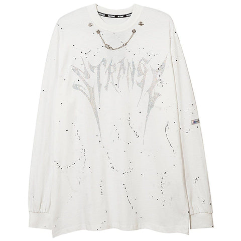 Splash Ink Necklace Letters Print Sweatshirt - Anagoc