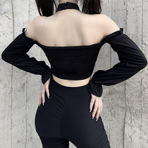Sexy One-shoulder Fashion Chain Halterneck Short Top - Anagoc
