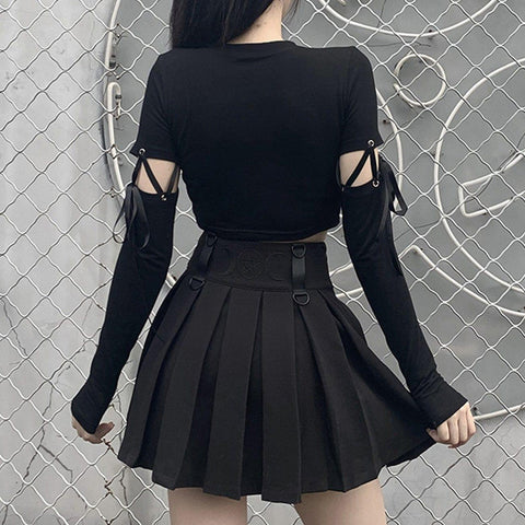 High Waist Print Detachable Long Sleeve T Shirt - Anagoc