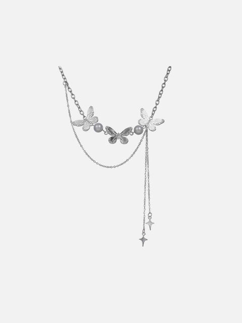 Pearl Three Butterfly Necklace - Anagoc