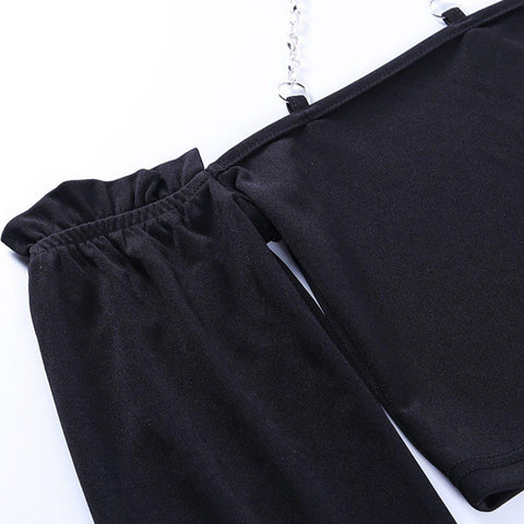 Sexy One-shoulder Fashion Chain Halterneck Short Top - Anagoc