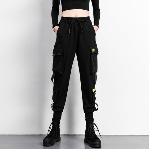 Multi Ribbon Pockets Cargo Pants - Anagoc