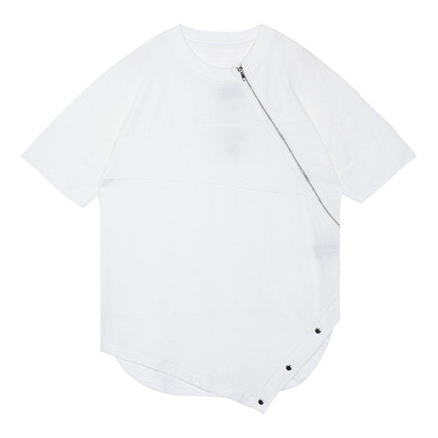 Irregular Zipper Buttons Tee - Anagoc