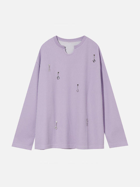 Solid Color Chain Design Sweatshirt - Anagoc