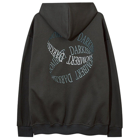 Circle Letters Print Fleece Zip Up Hoodie - Anagoc