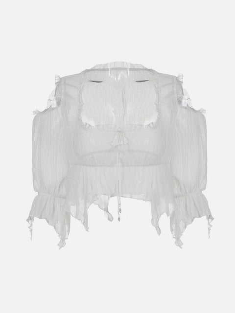 Irregular Splicing Tie Long Sleeve T Shirt - Anagoc