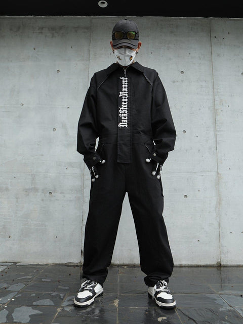 Embroidery Gothic Alphabet Jumpsuit - Anagoc
