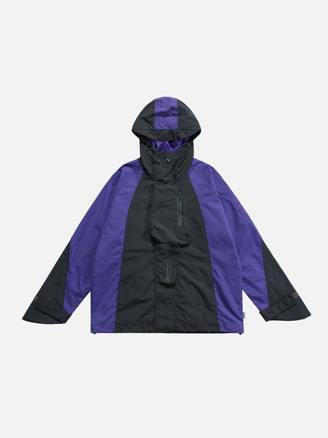 Patchwork Big Pocket Zip Up Jacket - Anagoc