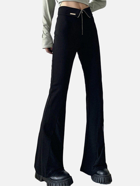 Irregular Zipper Mesh Patchwork Flared Pants - Anagoc