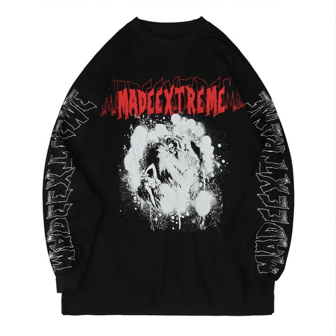 Dark Skeleton Fight Print Sweatshirt - Anagoc