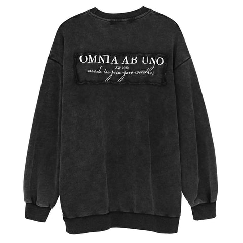 Dark Solid Patchwork Print Wash Sweatshirt - Anagoc