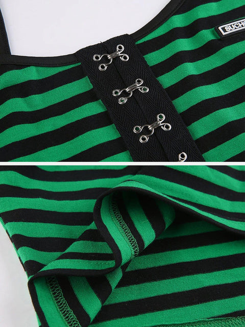 Dark Single-breasted Buckled Striped Vest - Anagoc